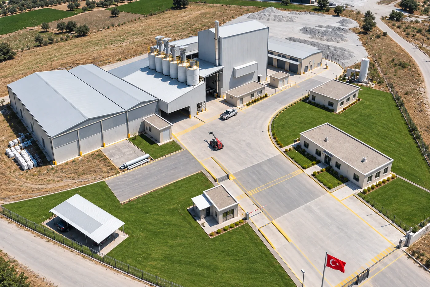 Aerial view of a perlite crushing and screening plant