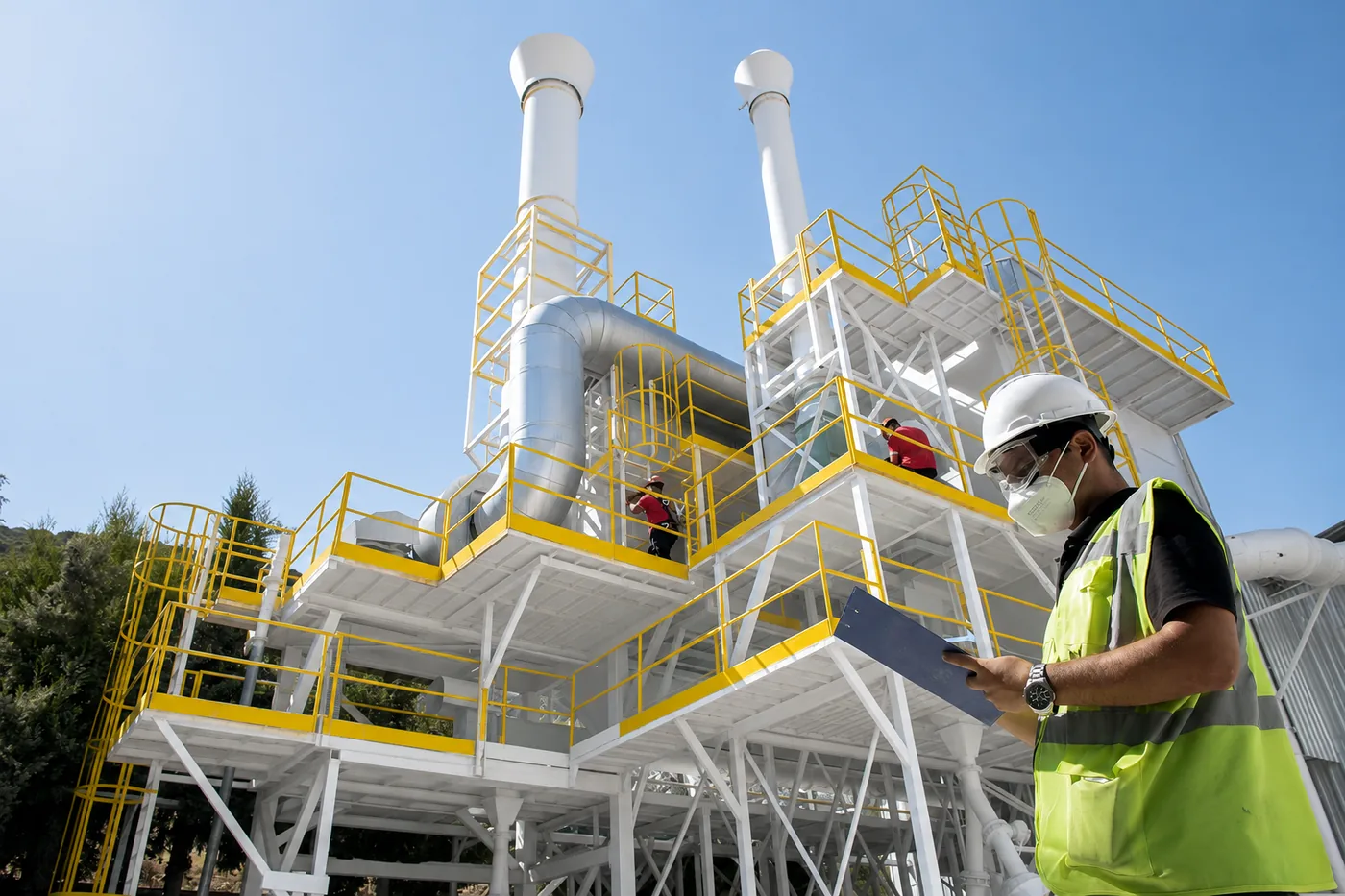 Engineer with a tablet in front of process equipment at the Yayakent plant
