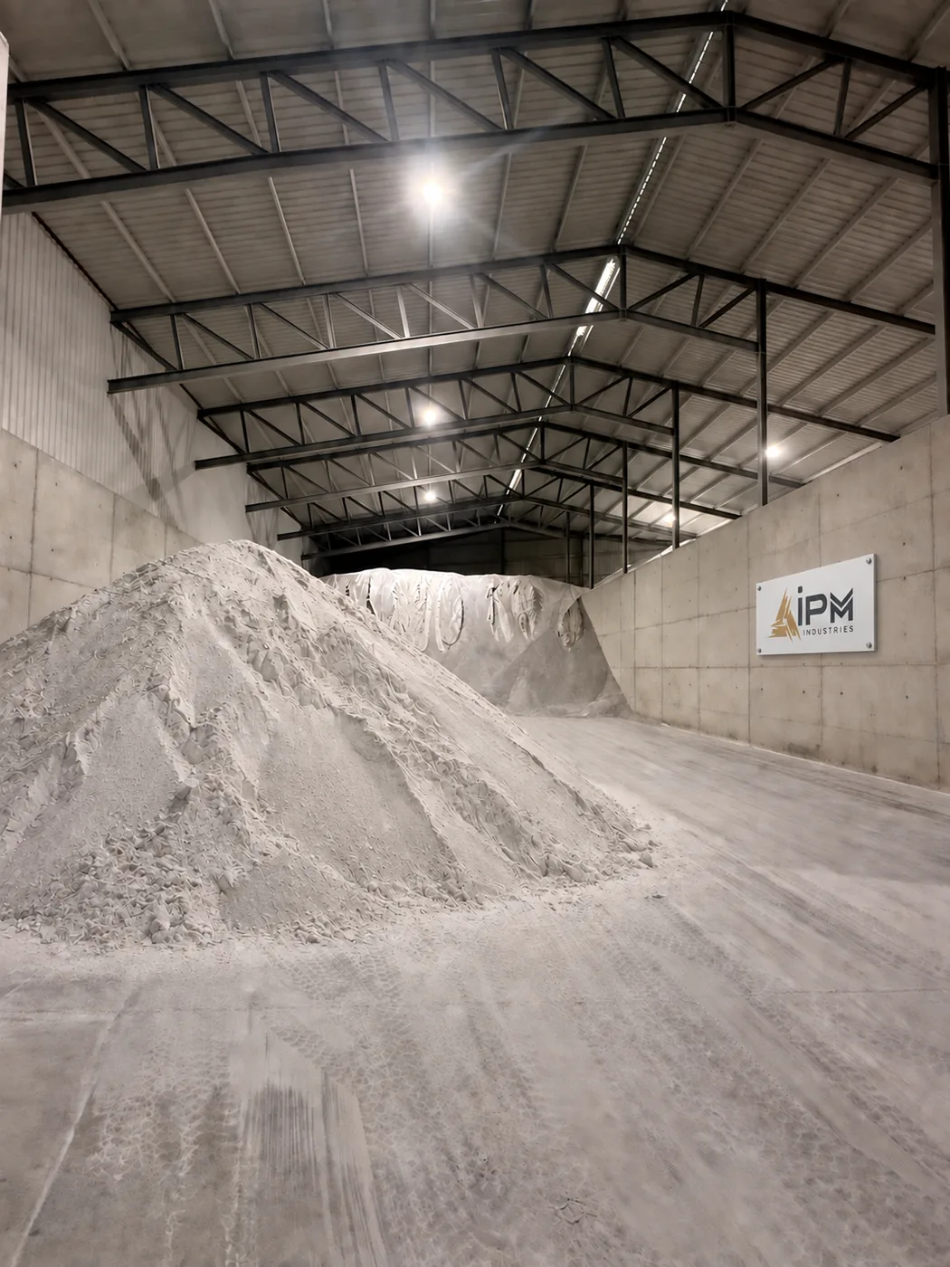 Perlite stockpile in a bulk storage bay